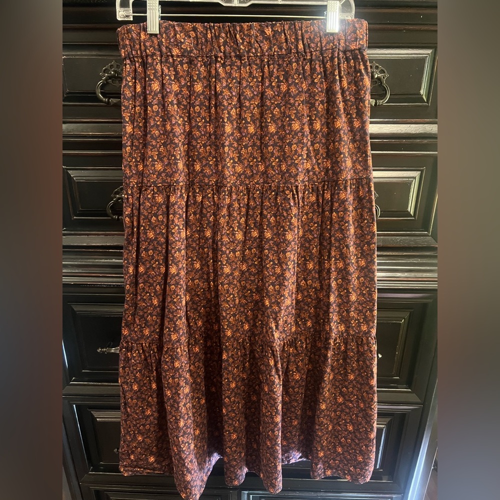 Madewell Floral Maxi Skirt in Brown and Orange